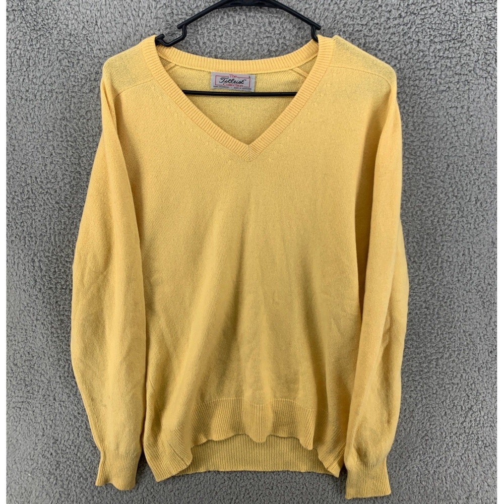 Vintage‎ The Titleist Collection Pure Cashmere Yellow V-Neck Sweater Mens Large